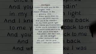 Taylor Swift  Cardigan Lyrics REQUESTED taylorswift lyrics shorts shortsfeed fyp [upl. by Neeloc]