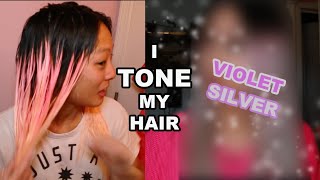 I tone my hair VIOLET SILVER  Wella T14 on pink hair [upl. by Oneil]