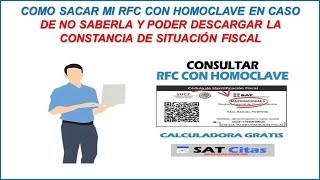 COMO SACAR MI RFC CON HOMOCLAVE 2024 Y SACAR MI CONSTANCIA DE SITUACIÓN FISCAL [upl. by Wina]