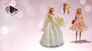 TUTORIAL UNCINETTO BARBIE VESTITINO SPOSA E DAMIGELLA MODELLO 1 [upl. by Claudianus]