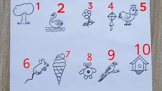 How to draw pictures with number 1 to 10  Number drawing easy trick [upl. by Adnamaa321]