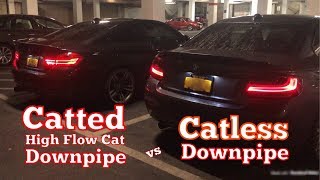 Catless Downpipe vs Catted Downpipe High Flow Cat Exhaust Tone Difference  BMW N55 [upl. by Mazonson677]