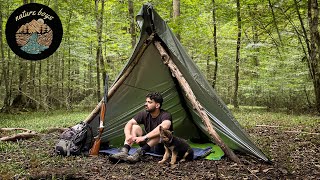 Solo Tarp Shelter Camping in the Rain  Surviving a Forest Storm [upl. by Coates]