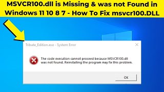 MSVCR100dll is Missing amp was not Found in Windows 10 10 8 7  How To Fix msvcr100DLL Error [upl. by Ahsennod]