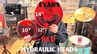 Review And Demo Of Evans Red Hydraulic Drum heads  101214 inch with oil between the ply’s [upl. by Marv]