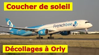 Décollages au soleil couchant à Paris Orly 55  A350 B787 A321 B737  Plane spotting [upl. by Orvan]