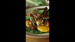 Polenta Cakes with Wild Greens Pesto and Wild Mushrooms [upl. by Anailil]