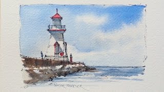 Draw and Paint a Lighthouse in Watercolor Great for beginners using just 3 colorPeter Sheeler [upl. by Hcurab]