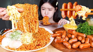 ASMR MUKBANG  무적조합 ❤️ 콘치즈스파게티 라면 ❤️ 에센뽀득 소세지 먹방 CORN CHEESE SPAGHETTI NOODLES amp SAUSAGES amp KIMCHI [upl. by Edahsalof3]