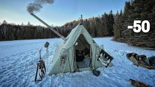 50° Solo Winter Camping 4 Days  Snowstorm amp Hot Tent Winter Camping In Deep Snow  ASMR [upl. by Aratahc460]