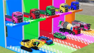 TRANSPORTING PIXAR CARS amp FRUITS WITH COLORED amp JOHN DEERE vs CLAAS vs TRACTORS  BeamNGdrive 983 [upl. by Gresham]