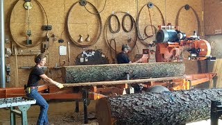 WoodMizer LT50 Sawmill Milling Nice Black Cherry Logs into Lumber Husband amp Wife Team [upl. by Aicul]