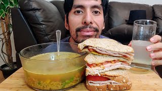 CHICKEN VEGETABLES PASTA SOUP WITH TURKEY SANDWICHES MUKBANG EATING SHOW [upl. by Alyar33]