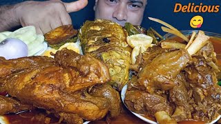 Eating Desi Style Spicy Mutton Curry Full Desi Chicken Fish Fry Basmati Rice Mutton Grevy Asmr [upl. by Aihtnis]