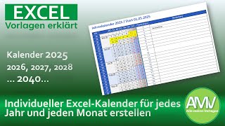 Universell einstellbare ExcelKalendervorlage für 2025 und jedes weitere Jahr [upl. by Fredi435]