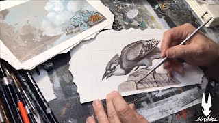 Greg quotCRAOLAquot Simkins Painting studies of Bluejay and Background [upl. by Catt633]