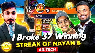 First Time Break 37 Winning Streak 😱 Nayan amp Aditech Vs Aawara 😡 दोनों गुस्सा हो गए  Free Fire Max [upl. by Euell640]