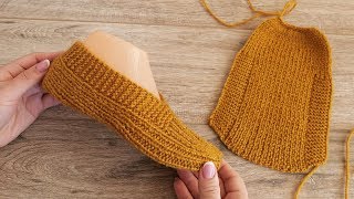 Следки спицами одним полотном «по турецки»  Easy knit slippers pattern tutorial [upl. by Shandee]