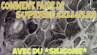 TECHNIQUE DE COULAGE FACILE AVEC ACRYLIQUE ET SILICONE SUR TOILE A FOND NOIR SUPERBE CELLULES [upl. by Ferneau]