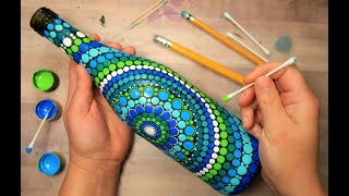 EASY Dot Mandala Bottle Painting Using ONLY Qtip Toothpick Pencil  How To Lydia May [upl. by Fording]