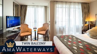 AMA Prima  Twin Balcony Stateroom Tour amp Review 4K  AMA Waterways River Cruise Category BABB [upl. by Glynnis]