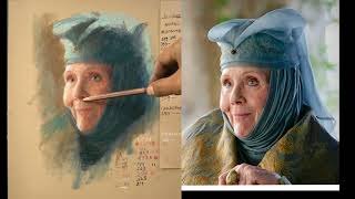 retrato con tizas pastel Diana Rigg en  Game of Thrones [upl. by Einnahpets811]