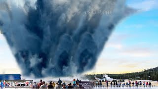 Horrible today Yellowstone Black Diamond Pool erupt spew hot water into air rain down on boardwalk [upl. by Rosalyn402]