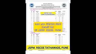 JSPM RSCOE TathawadePune Cutoff 2024 Last year Category wise Cutoff List 2023cutoff jspmmhtcet [upl. by Adlee]