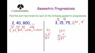 Geometric Progressions  Corbettmaths [upl. by Denver]