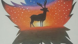 how to make beautiful pastel colour painting step by step drawing stag painting trending video [upl. by Olraced]