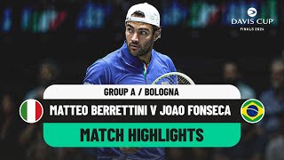 Matteo Berrettini v Joao Fonseca Highlights  Italy v Brazil Davis Cup 2024 Finals Group Stage [upl. by Ynnhoj]