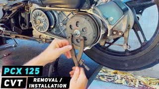 Honda PCX 125  CVT Removal  Installation  Variator Clutch Drive Belt Rollers [upl. by Eded699]