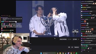 xQc Reacts to League of Legends World Champ Hits his Head with Trophy [upl. by Dayle]