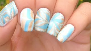 Nail Art Tutorial Blue amp Gold Water Marble [upl. by Drofxer]