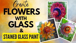 Make Colorful Glass Flowers using Stained Glass Paint on Clear Glassware DIY stainedglasspaint [upl. by Dnalro]