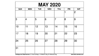 Free Printable May 2020 Calendar  WikiCalendarCom [upl. by Morton902]