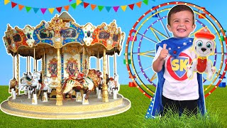 Carnival Family Fun at the State Fair with Rides and Games for Kids with Super Krew [upl. by Adnotal]