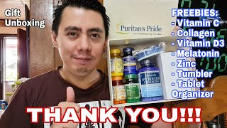 PURITANS PRIDE VITAMIN C ASCORBIC ACID VITAMIN D3 MELATONIN COLLAGEN ZINC  GIFT UNBOXING [upl. by Raddie]