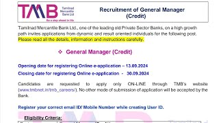 TAMILNADU MERCANTILE BANK JOB NOTIFICATION 2024  தமிழ்நாடு மெர்கன்டைல் வங்கியில் அரசு வேலை வாய்ப்பு [upl. by Enomar]