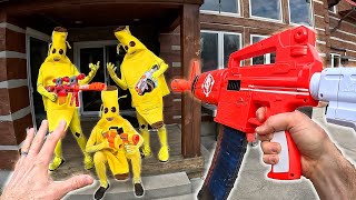 NERF FORTNITE BANANA BATTLE  They break into my home [upl. by Ladew]