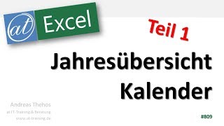 Jahresübersicht in Excel  Kalender  Teil 1  Datumsfunktionen [upl. by Torres]