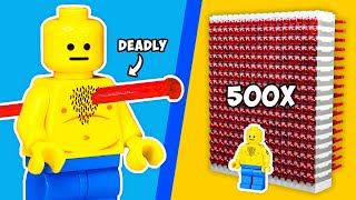 Firing 500 LEGO Spring Loaded Shooters at Minifigures [upl. by Moseley]