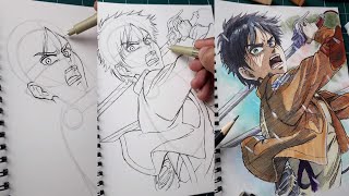 How to draw Eren Yeager step by step  Full guide [upl. by Letnohs616]