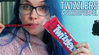 ASMR Chewy Smacking Eating Sounds Twizzlers amp Stroopwafel Caramel Waffle [upl. by Dracir]