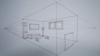 architectural how to draw a living room in 2 point perspective [upl. by Ebeneser]