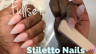 Acrylic Nails Full Set Stiletto Nail Tutorial [upl. by Clayberg]