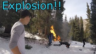 Snowmobile Catches On Fire And Blows Up [upl. by Ebba]