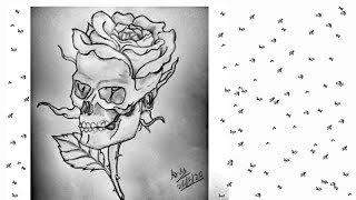 How to draw a Skull with Roses  Skull drawings [upl. by Jesse522]