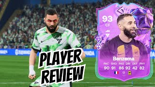 93 FUT BIRTHDAY KARIM BENZEMA PLAYER REVIEW FC 24 I 5 STAR SKILL MOVES [upl. by Akkahs]