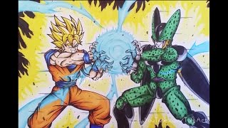 Drawing Goku vs Cell  KAMEHAMEHA  Dragonball Z  TolgArt [upl. by Luing]